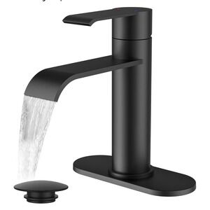 FORIOUS Matte Black Waterfall Bathroom Faucet w/ Pop Up Drain